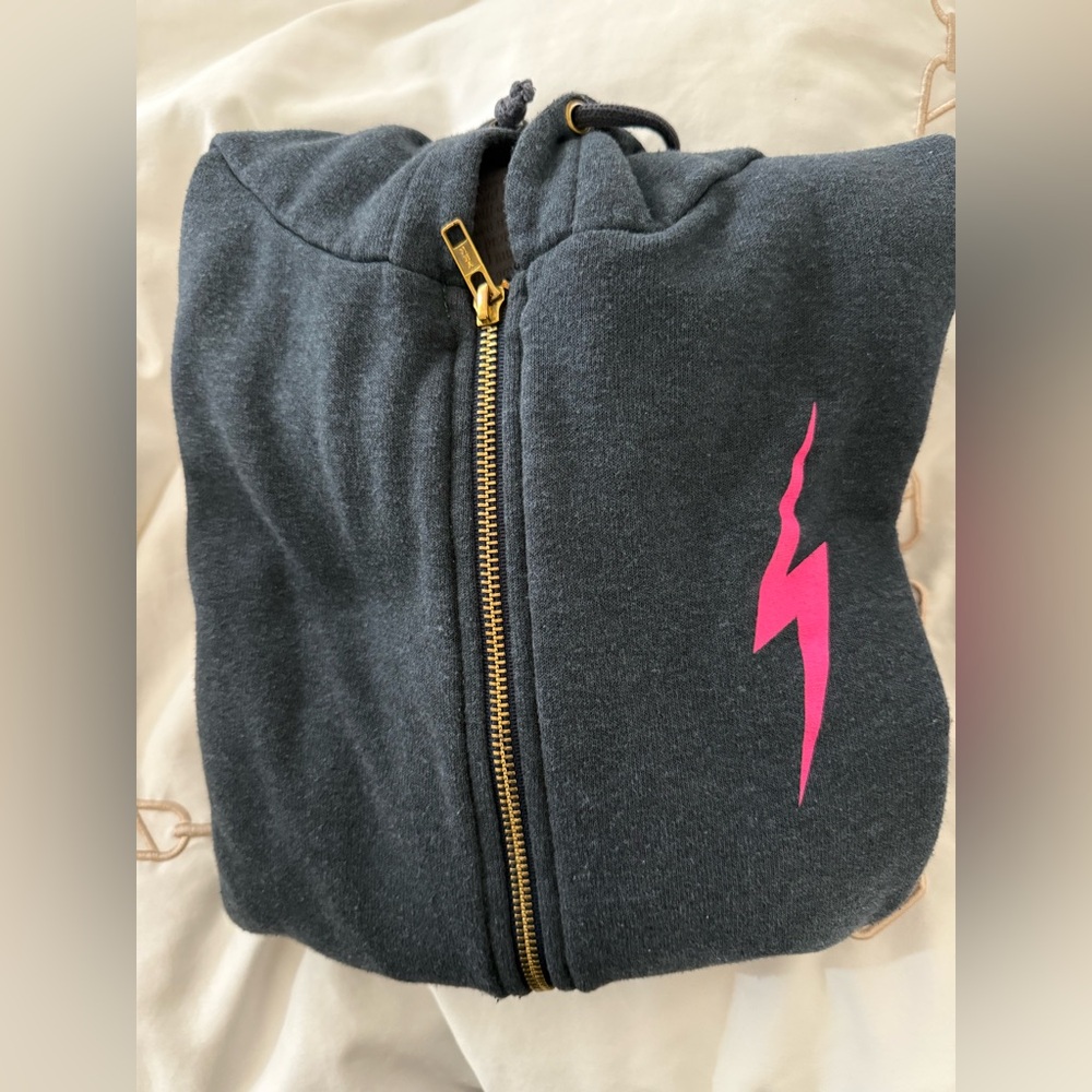 Aviator nation Gray Hoodie with Pink Lightning Bolt